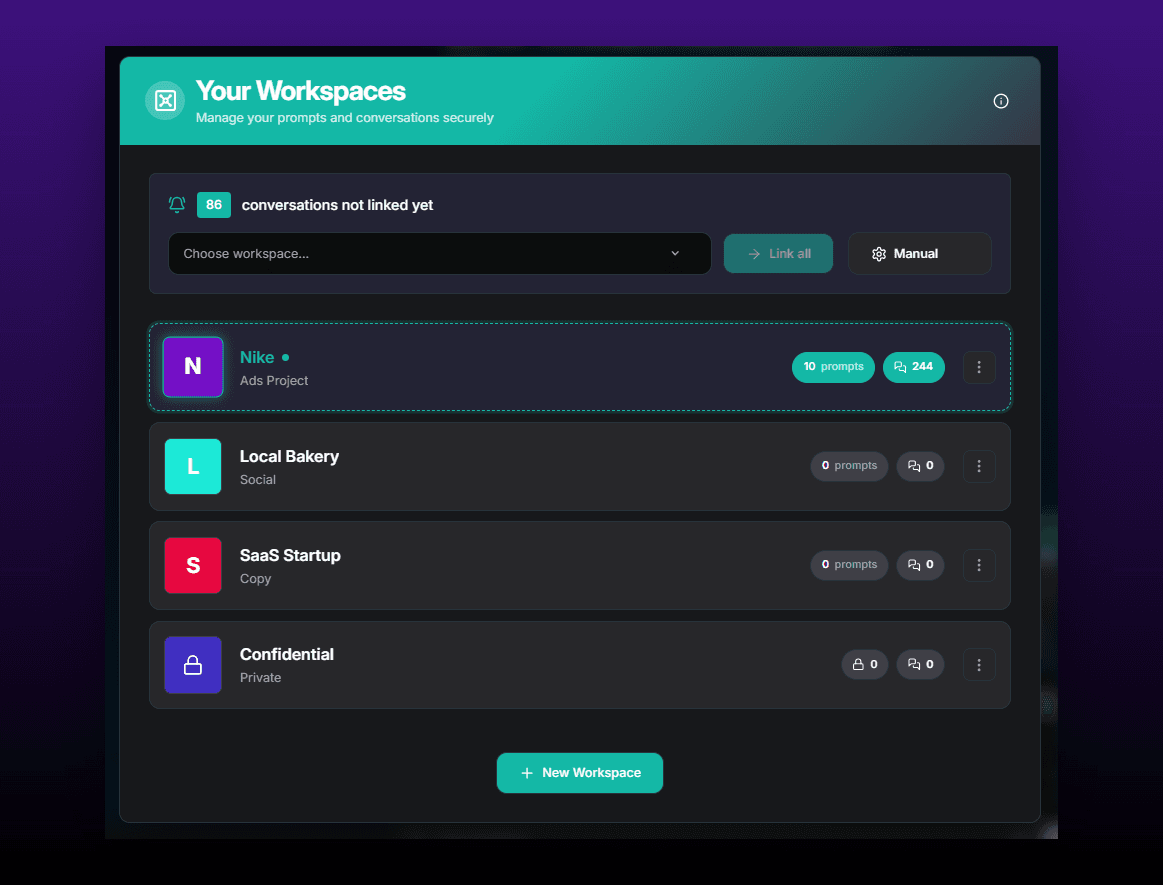 Workspace management for freelancers