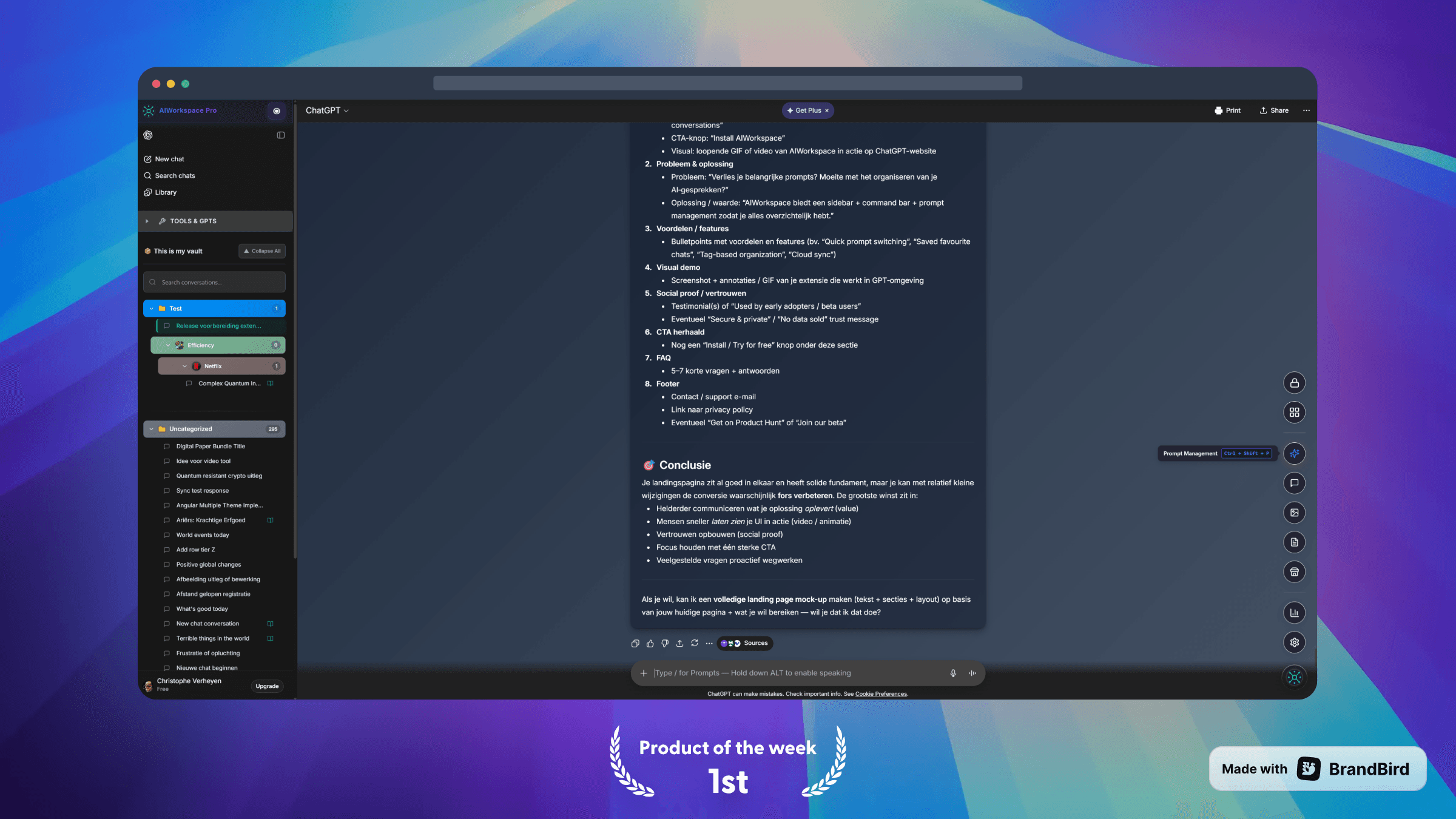AI Workspace features injected into chatgpt.com UI