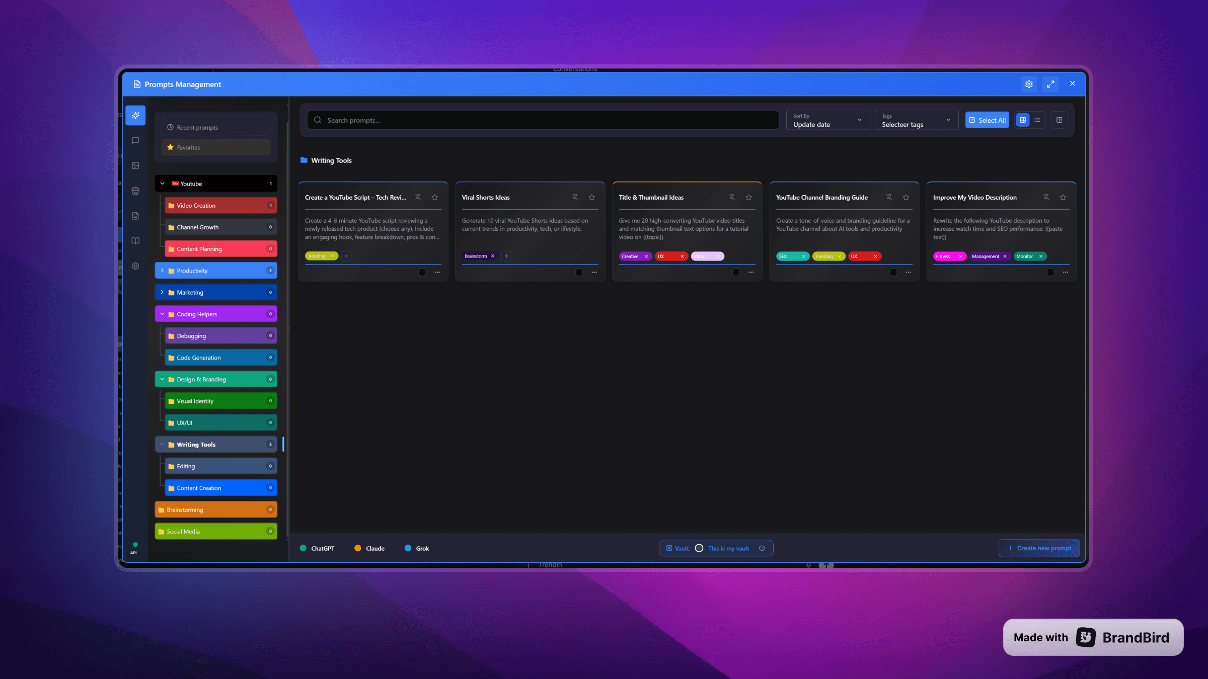 AI Workspace Prompt Vault Interface