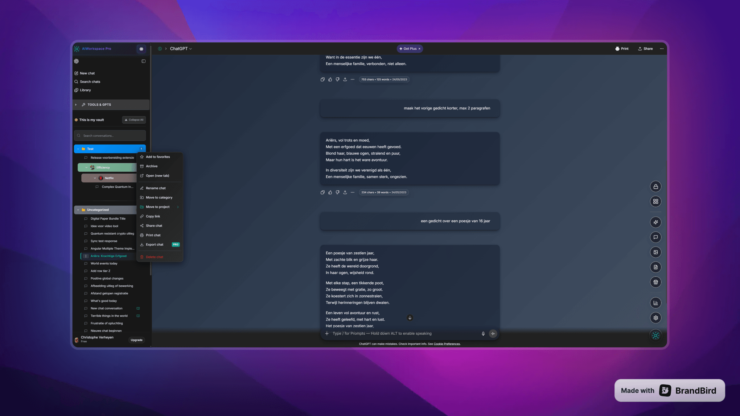 AI Workspace - Export Options