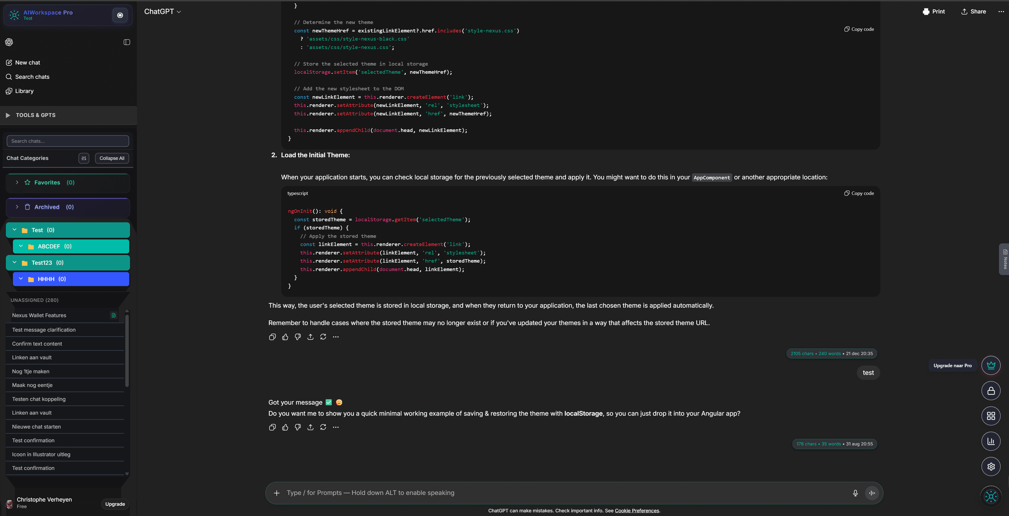 AI Workspace features injected into chatgpt.com UI