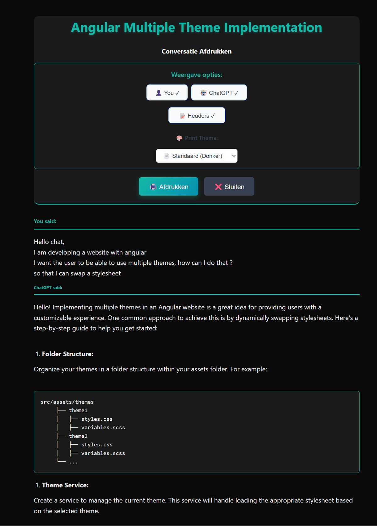AI Workspace print & export preview