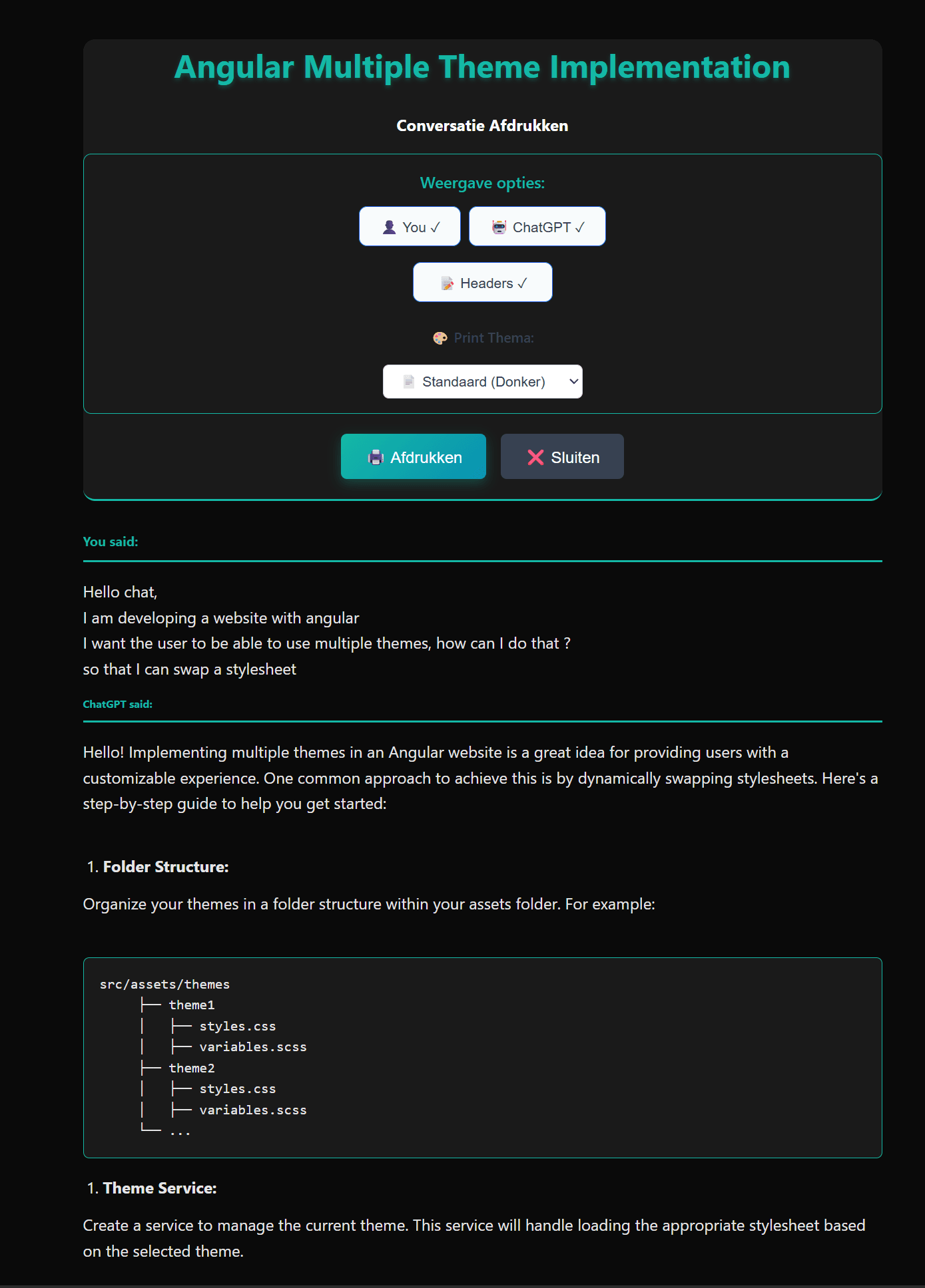 AI Workspace print & export preview